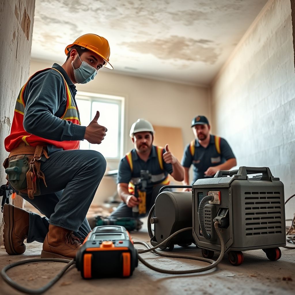 A certified mold remediation technician in Sachse explaining the inspection process to a homeowner, pointing to a moisture reading on a device.