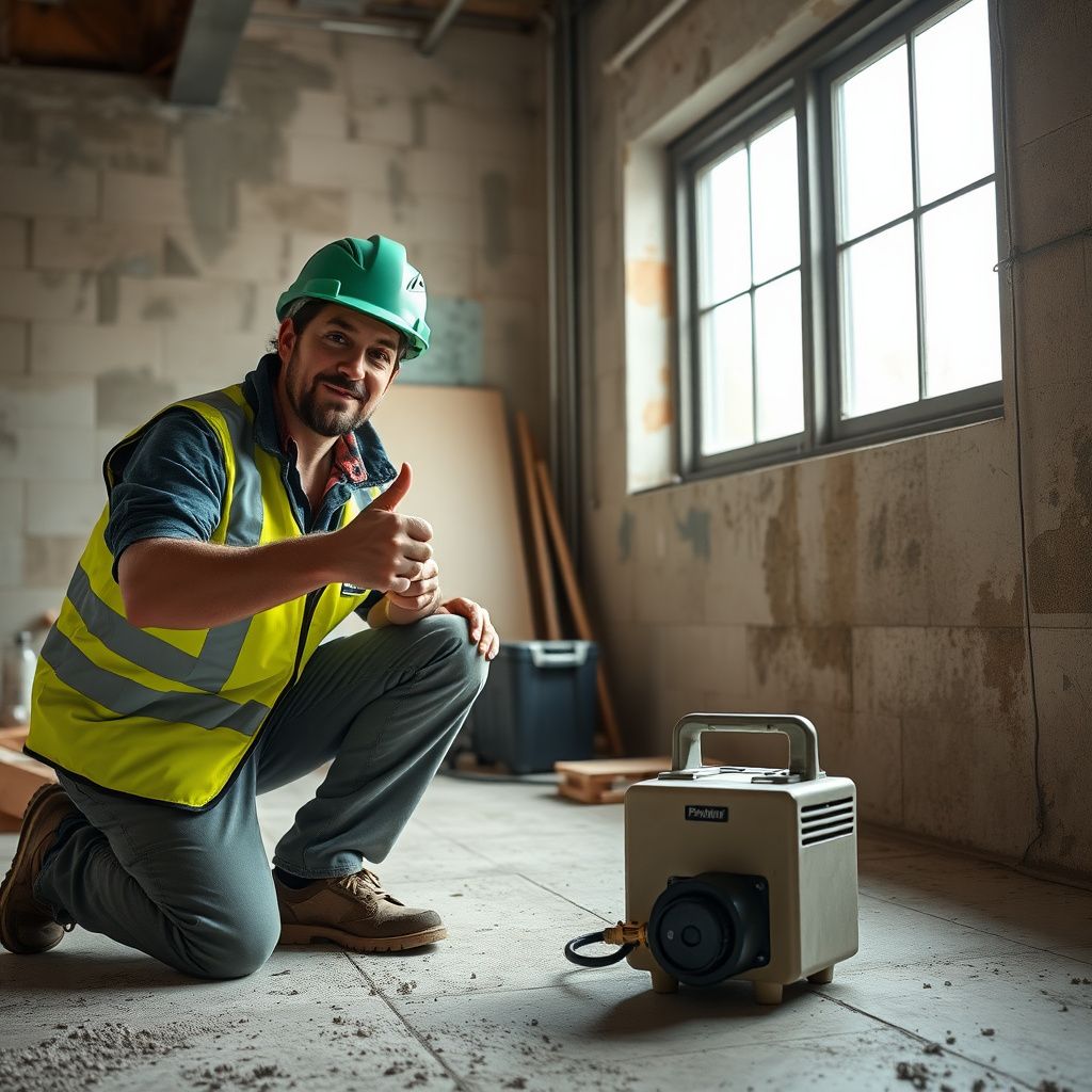 A professional mold remediation technician wearing a respirator and protective suit, carefully removing mold-affected drywall in a Garland home.